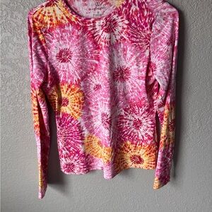 Lands' End Pink and Yellow Tie-Dye Rashguard XS EUC summer swim